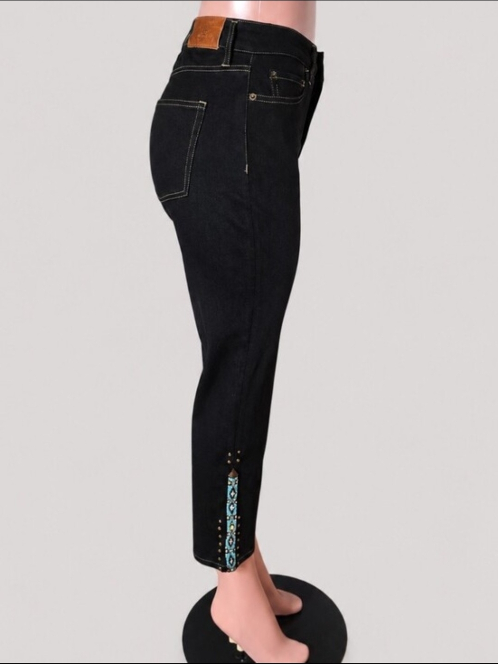 NWOT Ralph Lauren High Rise Skinny Ankle Jeans Turquoise Bead Embellishment 8